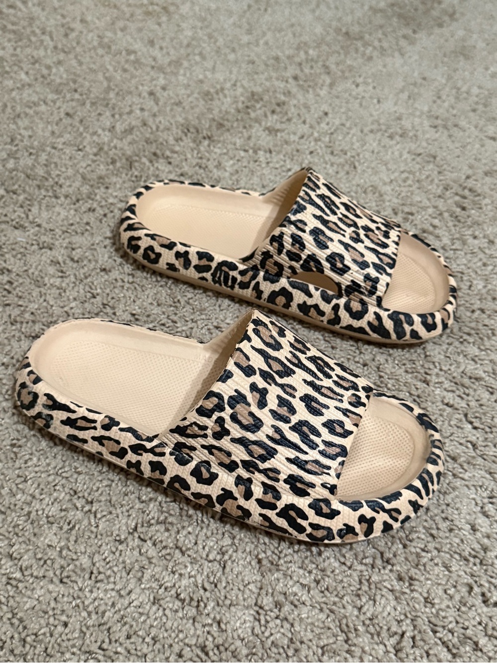 Leopard Print Slide Sandals - Beige/Black